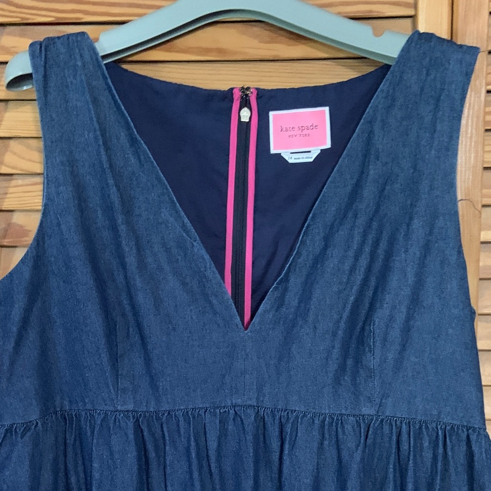Kate Spade Deep Blue Midi Vineyard dress denim zip back tiered a line size 14 - Picture 4 of 12